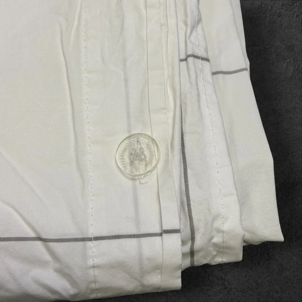 Brooklinen King Duvet Cover White Grey Windowpane Grid Cotton Button Closure